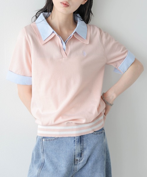 U.S. POLO ASSN.(ユーエスポロアッスン)の「U.S. POLO ASSN. 別注 ロゴ刺繍ポロニット(ポロシャツ・レディース・グレー/ピンク/アイボリー/ネイビー・フリー)」の10枚目の写真