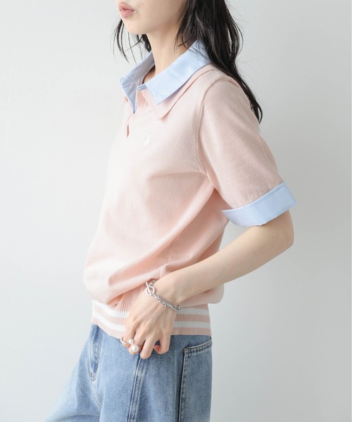 U.S. POLO ASSN.(ユーエスポロアッスン)の「U.S. POLO ASSN. 別注 ロゴ刺繍ポロニット(ポロシャツ・レディース・グレー/ピンク/アイボリー/ネイビー・フリー)」の11枚目の写真
