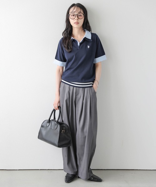 U.S. POLO ASSN.(ユーエスポロアッスン)の「U.S. POLO ASSN. 別注 ロゴ刺繍ポロニット(ポロシャツ・レディース・グレー/ピンク/アイボリー/ネイビー・フリー)」の12枚目の写真