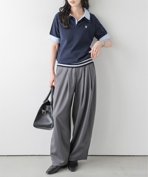 U.S. POLO ASSN.(ユーエスポロアッスン)の「U.S. POLO ASSN. 別注 ロゴ刺繍ポロニット(ポロシャツ・レディース・グレー/ピンク/アイボリー/ネイビー・フリー)」の13枚目の写真