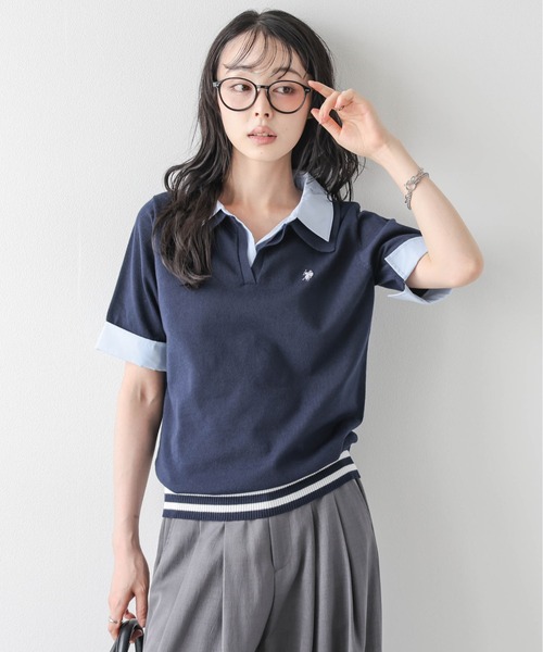 U.S. POLO ASSN.(ユーエスポロアッスン)の「U.S. POLO ASSN. 別注 ロゴ刺繍ポロニット(ポロシャツ・レディース・グレー/ピンク/アイボリー/ネイビー・フリー)」の14枚目の写真