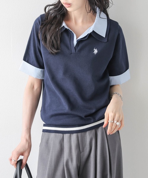 U.S. POLO ASSN.(ユーエスポロアッスン)の「U.S. POLO ASSN. 別注 ロゴ刺繍ポロニット(ポロシャツ・レディース・グレー/ピンク/アイボリー/ネイビー・フリー)」の15枚目の写真