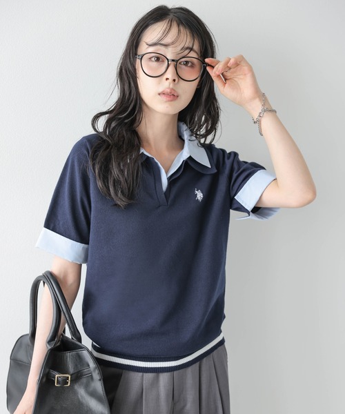 U.S. POLO ASSN.(ユーエスポロアッスン)の「U.S. POLO ASSN. 別注 ロゴ刺繍ポロニット(ポロシャツ・レディース・グレー/ピンク/アイボリー/ネイビー・フリー)」の16枚目の写真