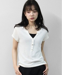 WEB限定商品 キーネックヘンリー フレンチスリーブニット KEYNECK HENLEY FRENCH SLEEVE KNIT