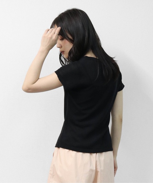 THE CELL.(ザセルドット)の「WEB限定商品 キーネックヘンリー フレンチスリーブニット KEYNECK HENLEY FRENCH SLEEVE KNIT(ニット/セーター・レディース・ピンク/オフホワイト/ブラック・FREE)」の12枚目の写真