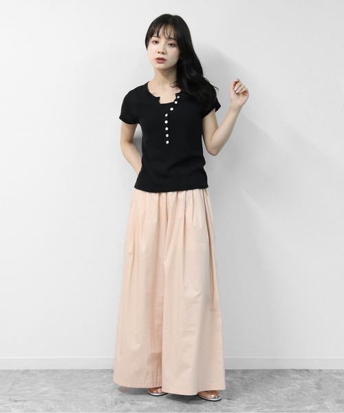 THE CELL.(ザセルドット)の「WEB限定商品 キーネックヘンリー フレンチスリーブニット KEYNECK HENLEY FRENCH SLEEVE KNIT(ニット/セーター・レディース・ピンク/オフホワイト/ブラック・FREE)」の13枚目の写真