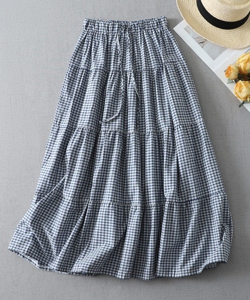 LUCPY(ラクピー)の「ギンガムチェックティアードロングスカート(スカート・レディース・グレー・MEDIUM/LARGE/X-LARGE/XX-LARGE)」の1枚目の写真