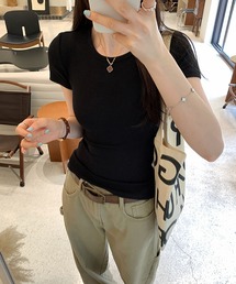 meJane | バックオープン ボタンディテール リブテレコTシャツ(Tシャツ/カットソー)