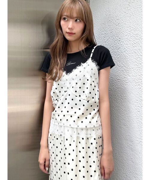 Now me. by NYLON JAPAN（ナウミーバイナイロンジャパン）の「ドット柄レース付きキャミソール（ワンピース・レディース・オフホワイト/ブラック・FREE）」の14枚目の写真