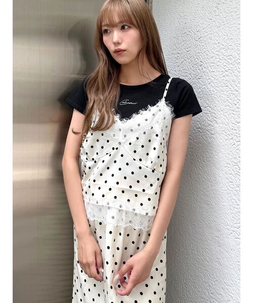 Now me. by NYLON JAPAN（ナウミーバイナイロンジャパン）の「ドット柄レース付きキャミソール（ワンピース・レディース・オフホワイト/ブラック・FREE）」の15枚目の写真
