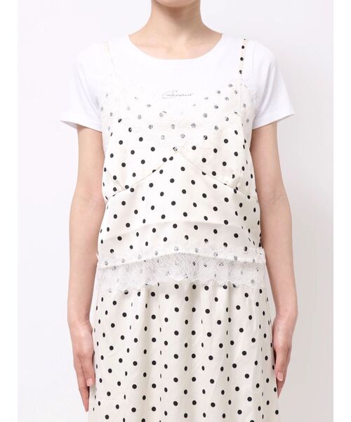 Now me. by NYLON JAPAN（ナウミーバイナイロンジャパン）の「ドット柄レース付きキャミソール（ワンピース・レディース・オフホワイト/ブラック・FREE）」の8枚目の写真