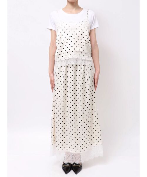 Now me. by NYLON JAPAN（ナウミーバイナイロンジャパン）の「ドット柄レース付きキャミソール（ワンピース・レディース・オフホワイト/ブラック・FREE）」の21枚目の写真