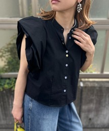 mi via loca | 配色ボタン コットン100 ペタル/バルーンスリーブブラウス(シャツ/ブラウス)
