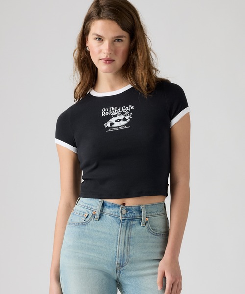 Levi's(リーバイス)の「Levi's/リーバイス グラフィック エッセンシャル ベビーリンガーTシャツ(Tシャツ/カットソー・レディース・ブラック・XS/S/M)」の1枚目の写真