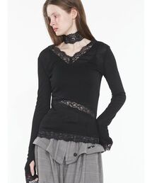 Sheer Wool Rib Lace Top / シアーウールリブレーストップ