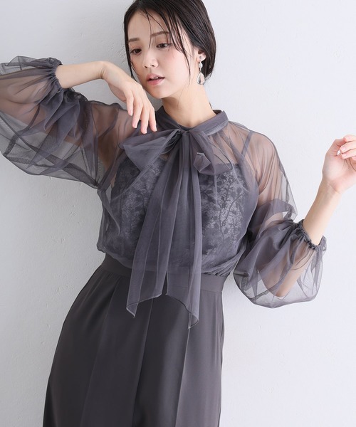 PourVous(プールヴー)の「チュール スパンコール コンビネゾン パンツドレス フォーマル お呼ばれ&ロング丈 ワイド オールインワン 結婚式二次会 お呼ばれ 同窓会成人式 オケージョンドレス(パンツドレス・レディース・ブラック/グレー・SS/L/M)」の1枚目の写真