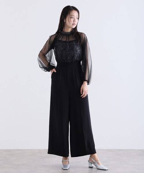 PourVous(プールヴー)の「チュール スパンコール コンビネゾン パンツドレス フォーマル お呼ばれ&ロング丈 ワイド オールインワン 結婚式二次会 お呼ばれ 同窓会成人式 オケージョンドレス(パンツドレス・レディース・ブラック/グレー・SS/L/M)」の3枚目の写真