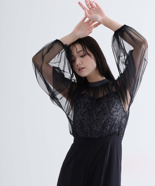 PourVous(プールヴー)の「チュール スパンコール コンビネゾン パンツドレス フォーマル お呼ばれ&ロング丈 ワイド オールインワン 結婚式二次会 お呼ばれ 同窓会成人式 オケージョンドレス(パンツドレス・レディース・ブラック/グレー・SS/L/M)」の8枚目の写真