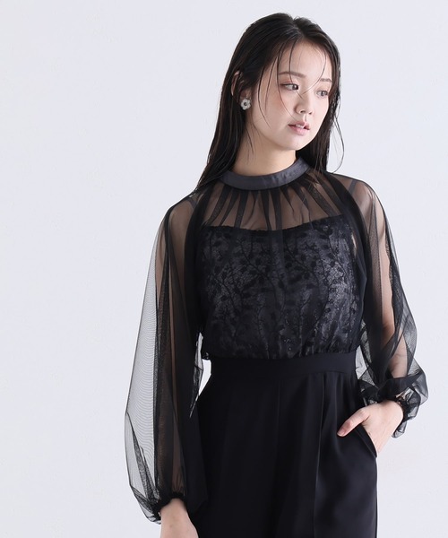 PourVous(プールヴー)の「チュール スパンコール コンビネゾン パンツドレス フォーマル お呼ばれ&ロング丈 ワイド オールインワン 結婚式二次会 お呼ばれ 同窓会成人式 オケージョンドレス(パンツドレス・レディース・ブラック/グレー・SS/L/M)」の10枚目の写真