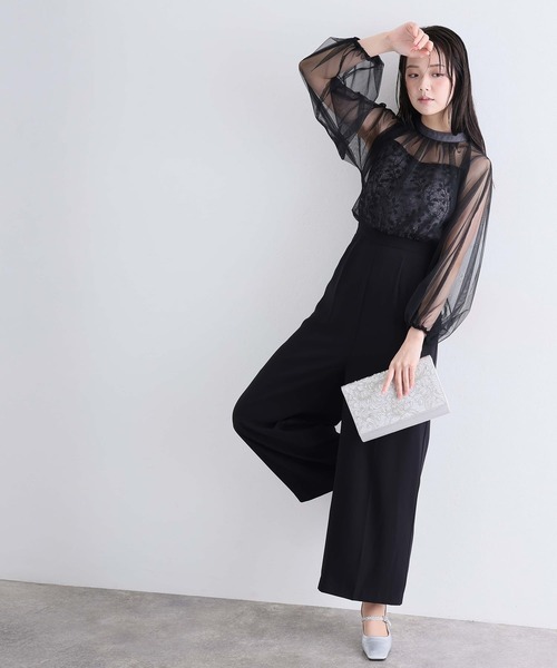 PourVous(プールヴー)の「チュール スパンコール コンビネゾン パンツドレス フォーマル お呼ばれ&ロング丈 ワイド オールインワン 結婚式二次会 お呼ばれ 同窓会成人式 オケージョンドレス(パンツドレス・レディース・ブラック/グレー・SS/L/M)」の11枚目の写真