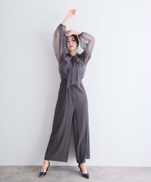 PourVous(プールヴー)の「チュール スパンコール コンビネゾン パンツドレス フォーマル お呼ばれ&ロング丈 ワイド オールインワン 結婚式二次会 お呼ばれ 同窓会成人式 オケージョンドレス(パンツドレス・レディース・ブラック/グレー・SS/L/M)」の17枚目の写真