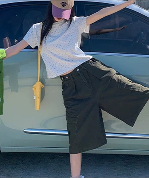AsheKsha(アシクシャ)の「花柄ショート丈半袖 T シャツ(Tシャツ/カットソー・レディース・グレー・M)」の7枚目の写真