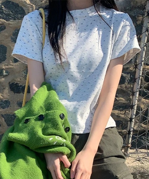 AsheKsha(アシクシャ)の「花柄ショート丈半袖 T シャツ(Tシャツ/カットソー・レディース・グレー・M)」の9枚目の写真