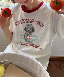 ドッグプリント バイカラーリンガー半袖Tシャツ トイプードル