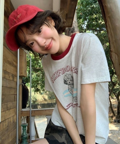 SHEPP(シープ)の「ドッグプリント バイカラーリンガー半袖Tシャツ トイプードル(Tシャツ/カットソー・レディース・ホワイト・L/M)」の7枚目の写真