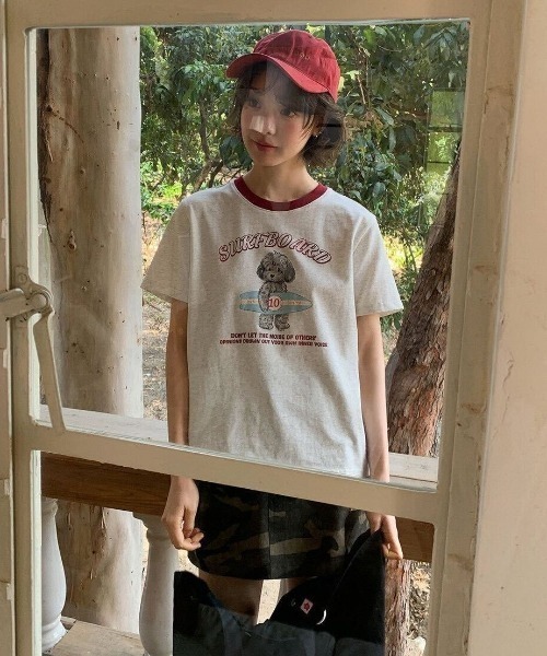 SHEPP(シープ)の「ドッグプリント バイカラーリンガー半袖Tシャツ トイプードル(Tシャツ/カットソー・レディース・ホワイト・L/M)」の10枚目の写真