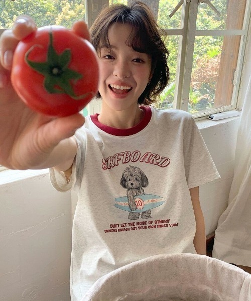 SHEPP(シープ)の「ドッグプリント バイカラーリンガー半袖Tシャツ トイプードル(Tシャツ/カットソー・レディース・ホワイト・L/M)」の12枚目の写真