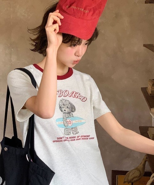 SHEPP(シープ)の「ドッグプリント バイカラーリンガー半袖Tシャツ トイプードル(Tシャツ/カットソー・レディース・ホワイト・L/M)」の16枚目の写真
