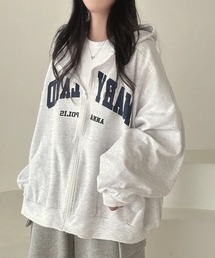 【オーバーサイズでゆったり可愛い♪】カレッジロゴジップアップパーカー
