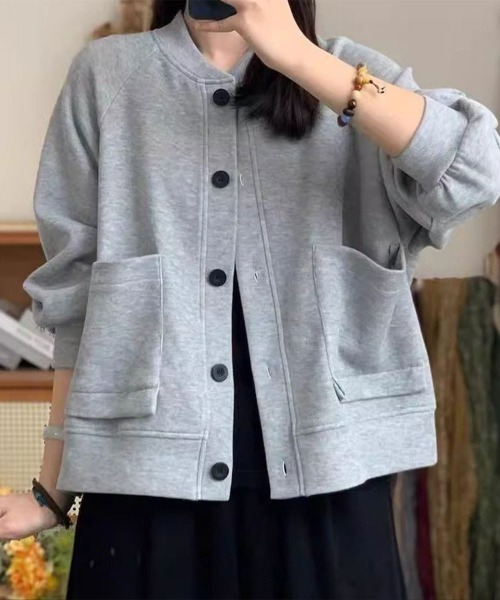 Flugge(フラッジー)の「スウェットカーディガン(カーディガン/ボレロ・レディース・グレー/ブラック・LARGE/MEDIUM)」の1枚目の写真