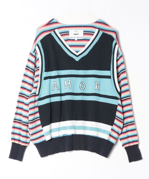 amok/アモク/BACK-TO-FRONT BORDER KNIT（カーディガン/ボレロ）｜amok