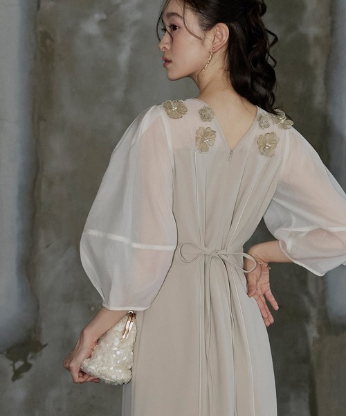 RUIRUE BOUTIQUE（ルイルエブティック）の「オケージョン 結婚式ドレス ｜ オーガンジー フラワーモチーフ フレア ワンピース ドレス ｜ パーティードレス・ワンピースドレス・お呼ばれドレス・セレモニードレス・美脚ドレス（ドレス・レディース・ライトベージュ/カーキ/ブラック・LL/L/M/S）」の11枚目の写真