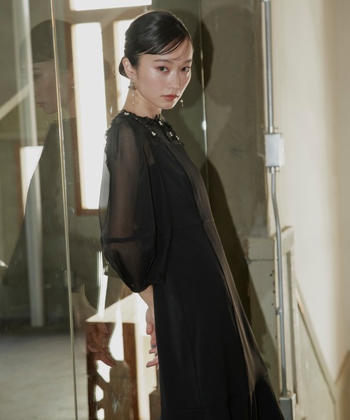 RUIRUE BOUTIQUE（ルイルエブティック）の「オケージョン 結婚式ドレス ｜ オーガンジー フラワーモチーフ フレア ワンピース ドレス ｜ パーティードレス・ワンピースドレス・お呼ばれドレス・セレモニードレス・美脚ドレス（ドレス・レディース・ライトベージュ/カーキ/ブラック・LL/L/M/S）」の18枚目の写真