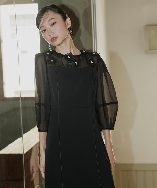 RUIRUE BOUTIQUE（ルイルエブティック）の「オケージョン 結婚式ドレス ｜ オーガンジー フラワーモチーフ フレア ワンピース ドレス ｜ パーティードレス・ワンピースドレス・お呼ばれドレス・セレモニードレス・美脚ドレス（ドレス・レディース・ライトベージュ/カーキ/ブラック・LL/L/M/S）」の21枚目の写真