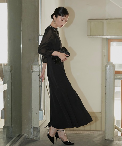 RUIRUE BOUTIQUE（ルイルエブティック）の「オケージョン 結婚式ドレス ｜ オーガンジー フラワーモチーフ フレア ワンピース ドレス ｜ パーティードレス・ワンピースドレス・お呼ばれドレス・セレモニードレス・美脚ドレス（ドレス・レディース・ライトベージュ/カーキ/ブラック・LL/L/M/S）」の22枚目の写真