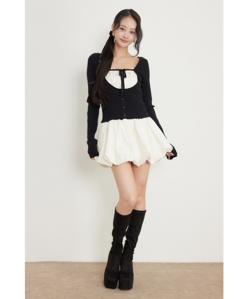 rienda(リエンダ)の「【AW先行アイテム】ドッキングバルーンミニワンピース 秋服 冬服(ワンピース・レディース・グレー/ベージュ/ブラック・FREE)」の4枚目の写真