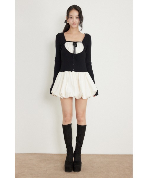 rienda(リエンダ)の「【AW先行アイテム】ドッキングバルーンミニワンピース 秋服 冬服(ワンピース・レディース・グレー/ベージュ/ブラック・FREE)」の7枚目の写真