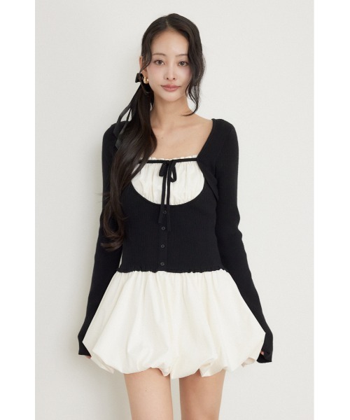 rienda(リエンダ)の「【AW先行アイテム】ドッキングバルーンミニワンピース 秋服 冬服(ワンピース・レディース・グレー/ベージュ/ブラック・FREE)」の8枚目の写真