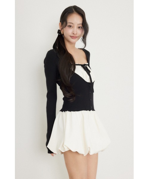 rienda(リエンダ)の「【AW先行アイテム】ドッキングバルーンミニワンピース 秋服 冬服(ワンピース・レディース・グレー/ベージュ/ブラック・FREE)」の9枚目の写真