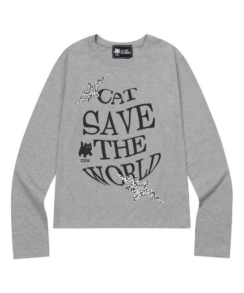 Ada.(エイダ)の「◇CATSAVETHEWORLD◇ブランド直輸入正規品/カンナ レオパードスター レタリング 長袖Tシャツ Kanna Leopard Star Lettering Long Sleeve Tee(Tシャツ/カットソー・レディース・グレー・FREE)」の2枚目の写真