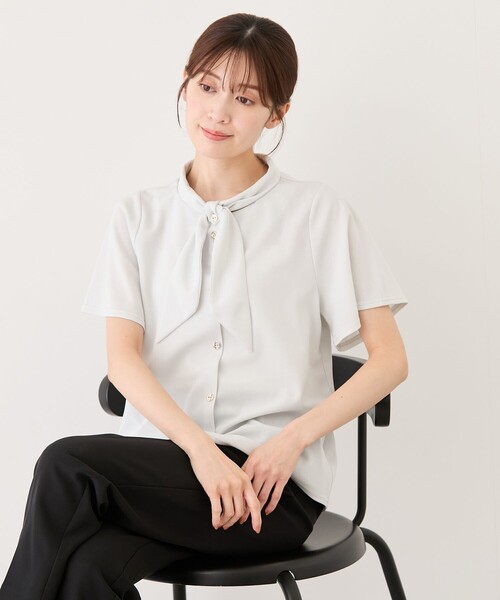 Jayro(ジャイロ)の「袖フレアボウタイブラウス(シャツ/ブラウス・レディース・ブラック/ホワイト系その他2/ネイビー/ライトグレー・M)」の8枚目の写真