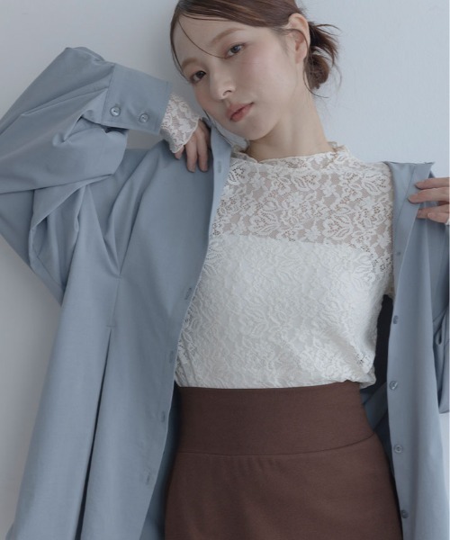 maviru(マヴィル)の「華やかに着映える。フラワーレース シアー トップス(Tシャツ/カットソー・レディース・モカ/オフホワイト/ブラック・L/M)」の10枚目の写真