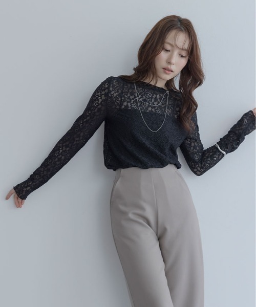 maviru(マヴィル)の「華やかに着映える。フラワーレース シアー トップス(Tシャツ/カットソー・レディース・モカ/オフホワイト/ブラック・L/M)」の13枚目の写真