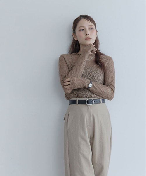 maviru(マヴィル)の「華やかに着映える。フラワーレース シアー トップス(Tシャツ/カットソー・レディース・モカ/オフホワイト/ブラック・L/M)」の18枚目の写真