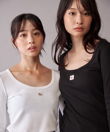 ウーヴンレーベルロングスリーブリブTシャツ