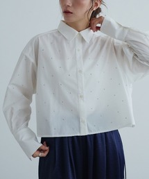 【ノンアイロンシリーズ】ボウタイ付き スタッズ ショートブラウス / Non-Iron Short Blouse with Bow Tie and Studs